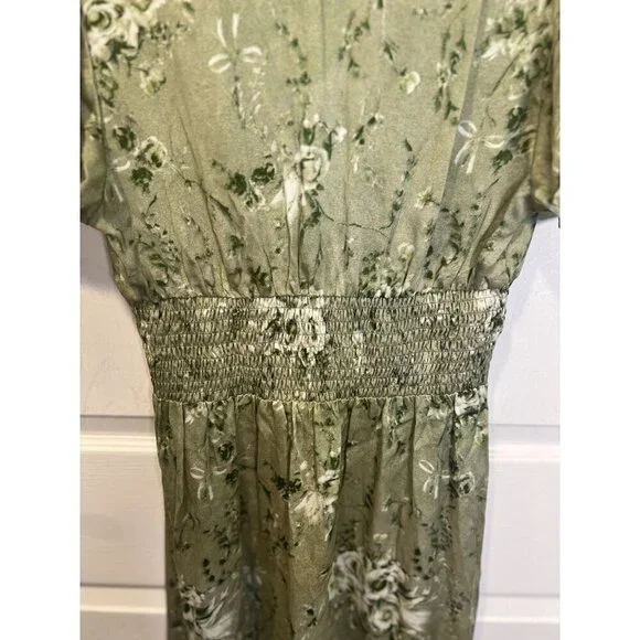 27 Miles Malibu Green Floral Boho Dress Small Short Sleeve Tie Front Cottagecore - Picture 7 of 9